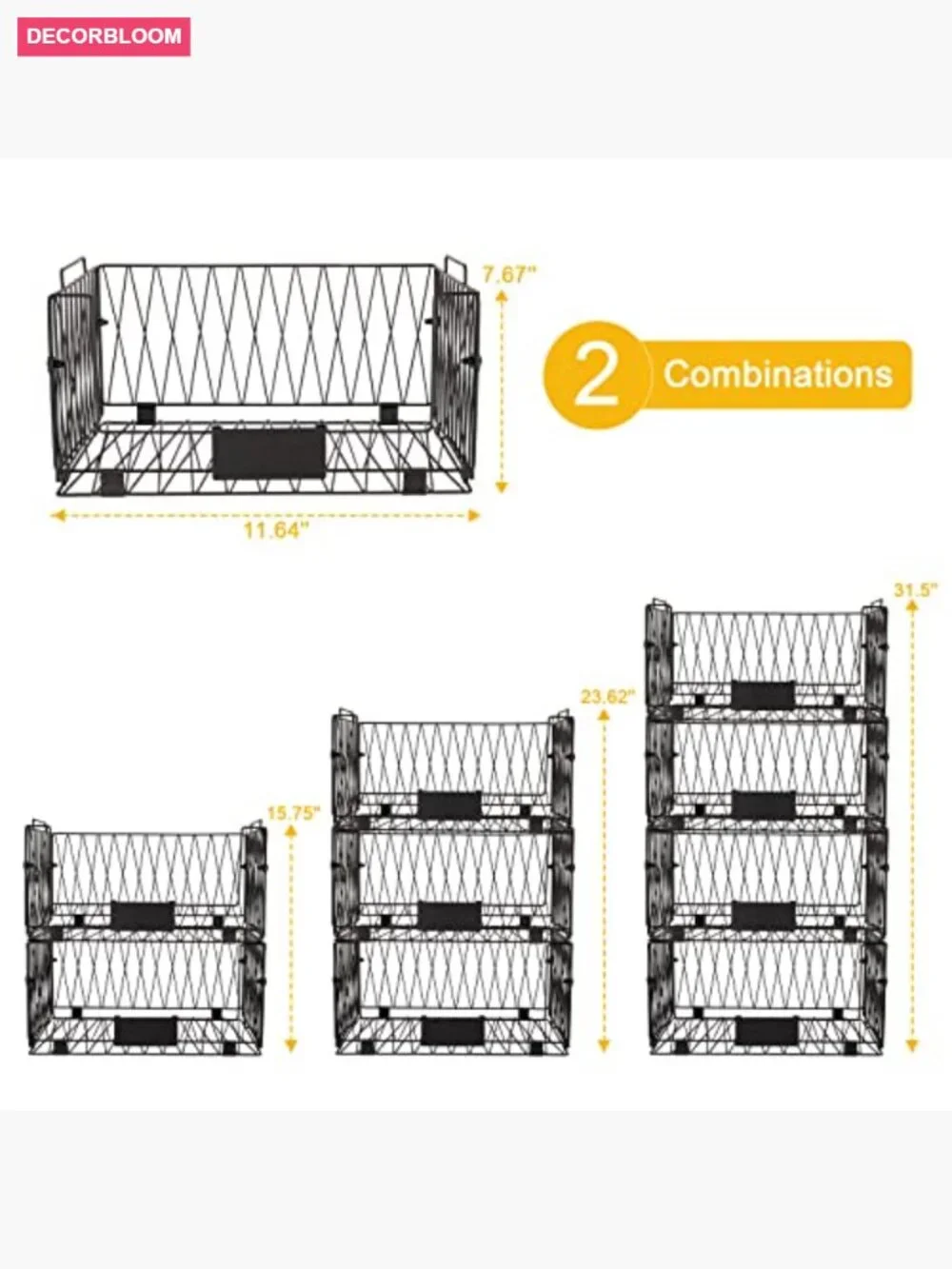2 Pack Stackable Wire Storage Baskets for Kitchen Cabinet Pantry Organization
